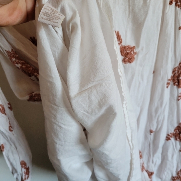 Free People Mini Dress Long Sleeve Embroidered Floral Rust White Small - Picture 10 of 12